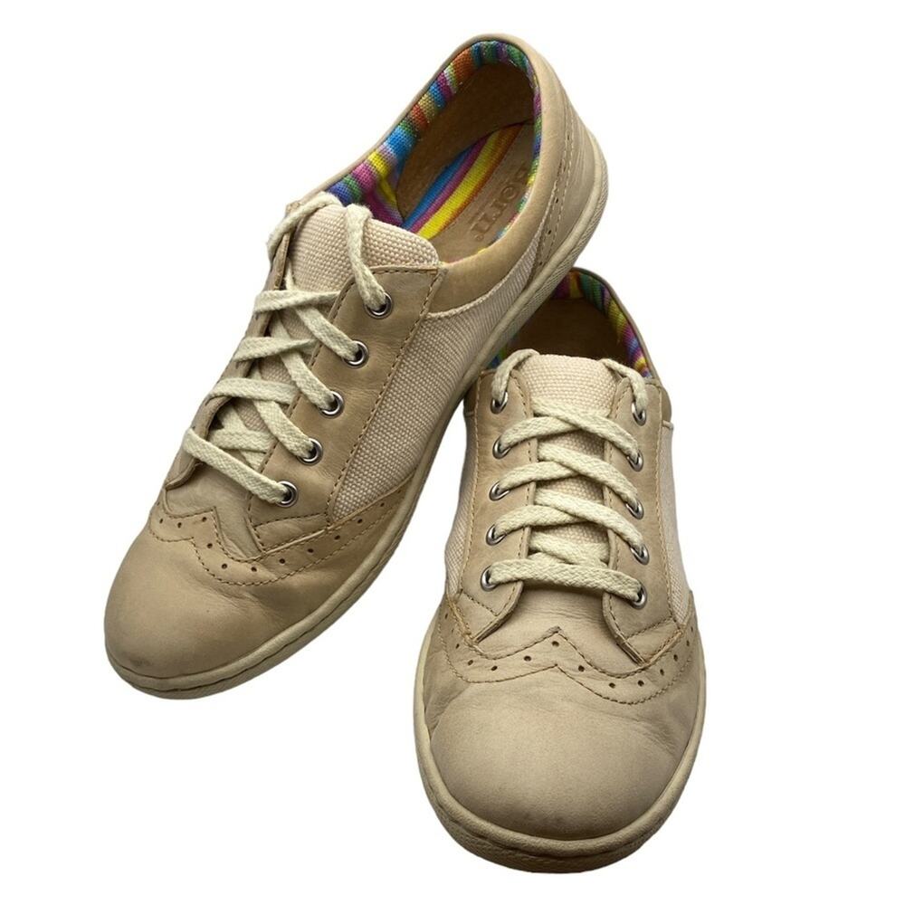Born Beige Leather and Canvas Lace Up Sneakers Size 8.5